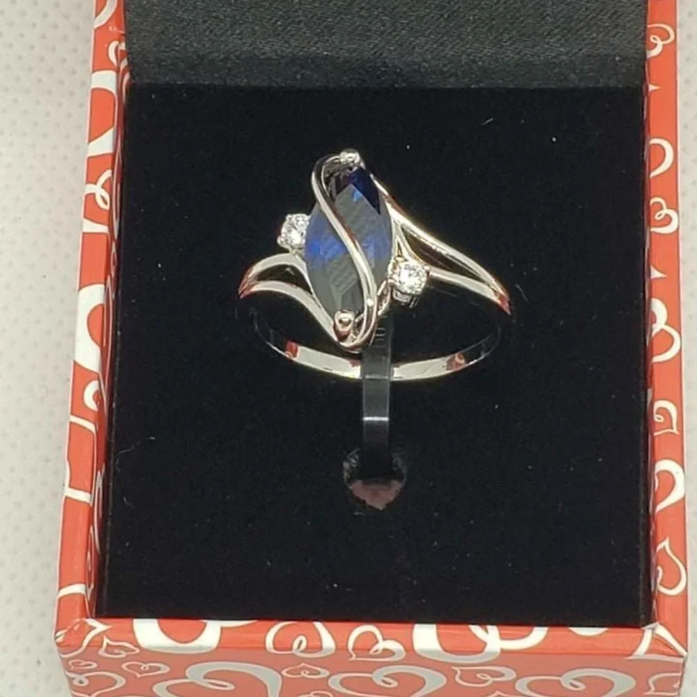 18k White Gold Plated ring with blue gemstone